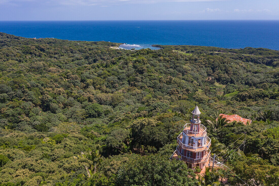 Aerial view of El Faro Lighthouse, Roatan, Bay Islands, Honduras, Central America