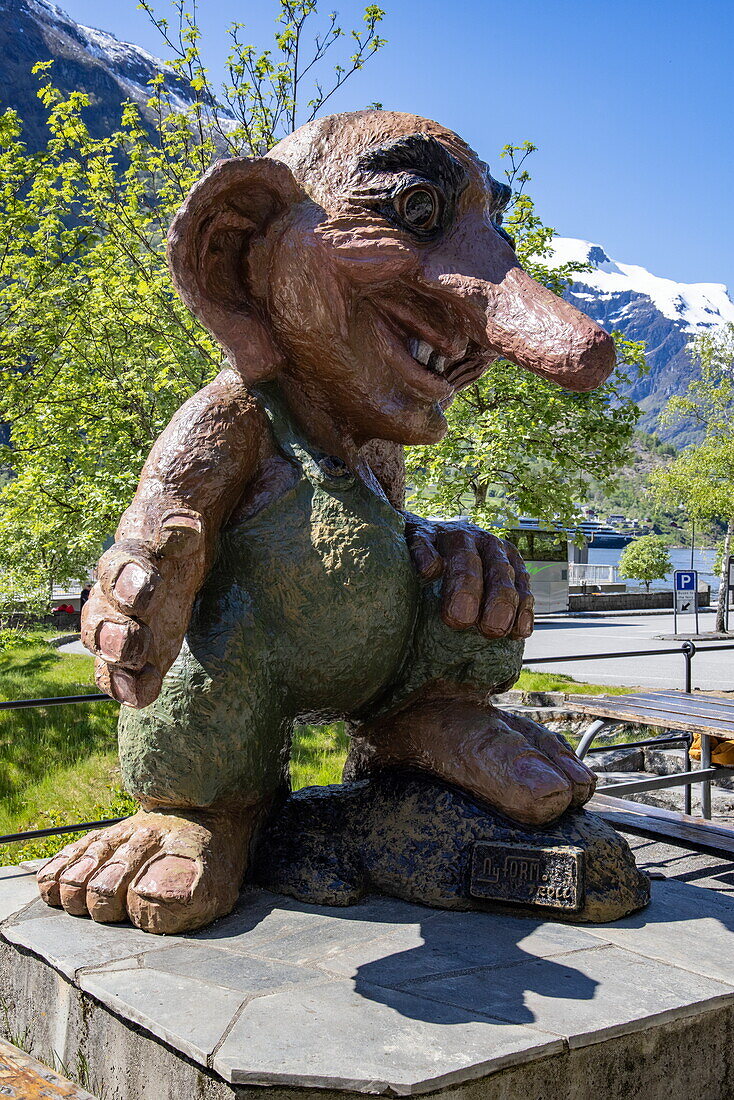 Troll figure in Geiranger village, Geiranger, Møre og Romsdal, Norway, Europe