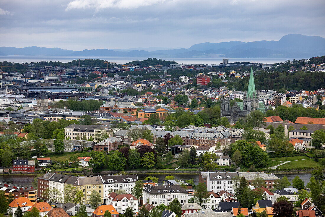 View over city seen from Utsikten viewpoint, Trondheim, Trondheim, Norway, Europe