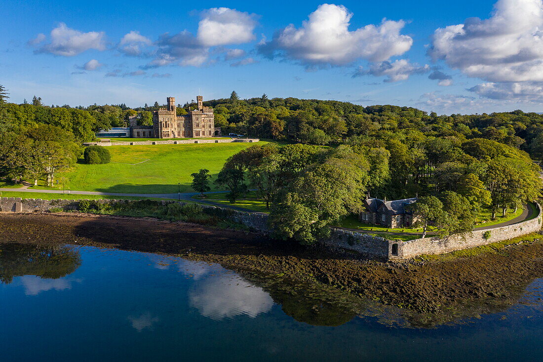 Aerial view of Lews Castle, Stornoway, Lewis and Harris, Outer Hebrides, Scotland, United Kingdom, Europe