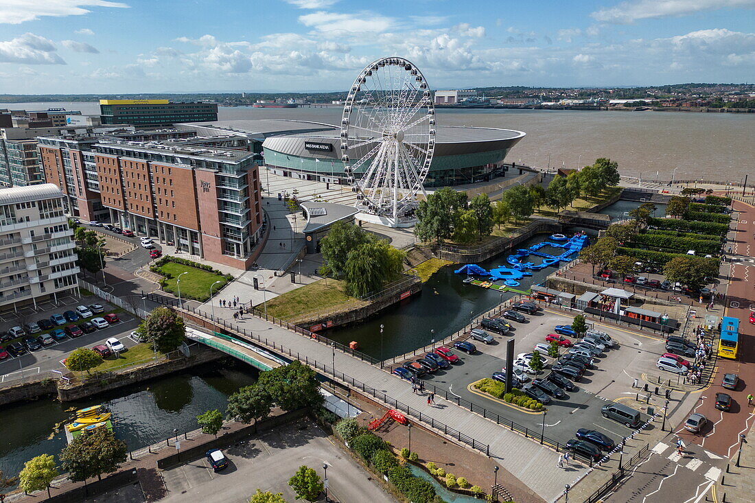 Luftaufnahme von Liverpool Echo Arena, Liverpool, England, Vereinigtes Königreich, Europa