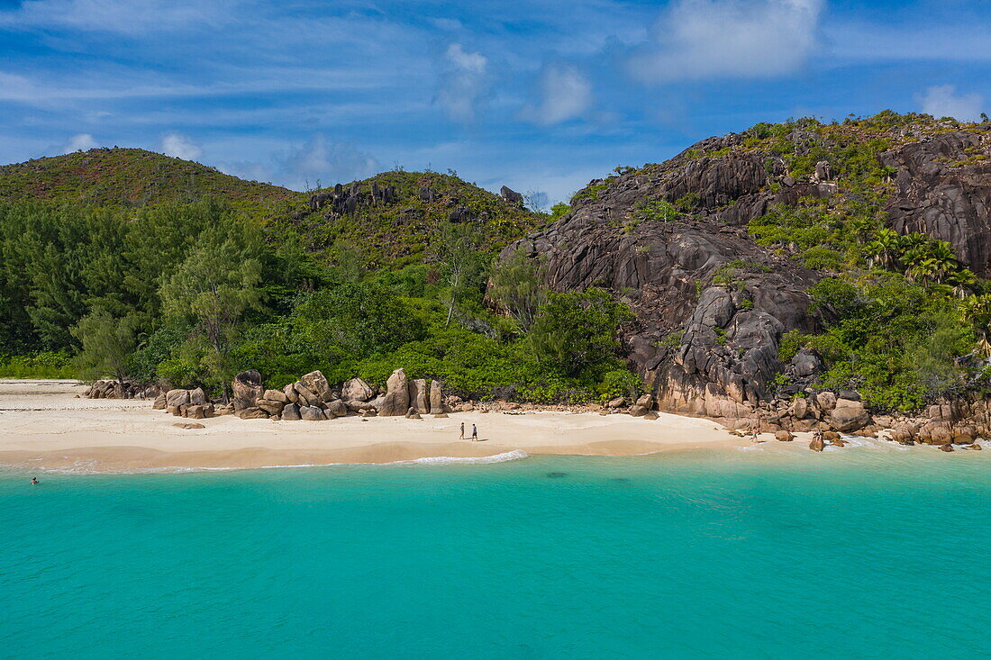 Aerial view from Anse St. Jose Beach, Curieuse Island, Seychelles, Indian Ocean