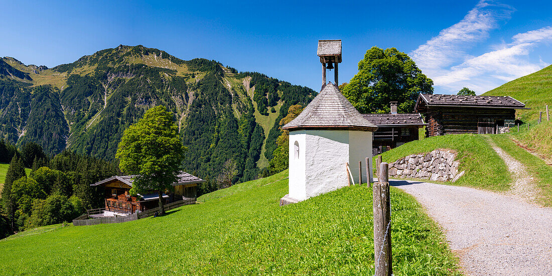 Gerstruben, ein ehemaliges Bergbauerndorf im Dietersbachtal bei Oberstdorf, Allgäuer Alpen, Allgäu, Bayern, Deutschland, Europa