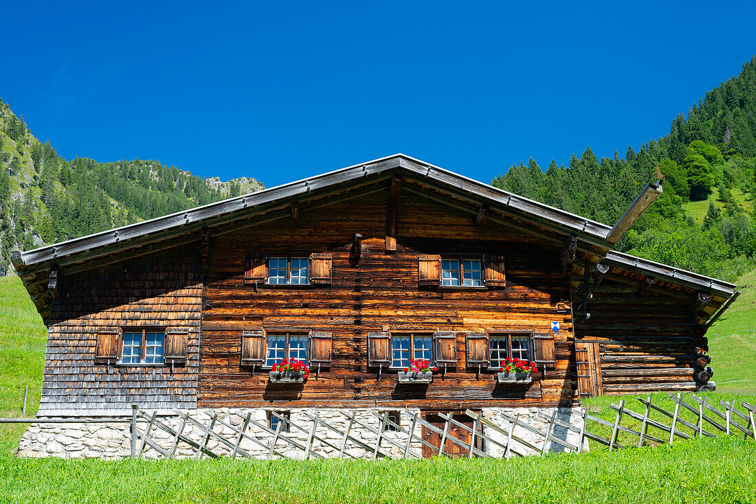 Gerstruben, a former mountain farming village in the Dietersbachtal near Oberstdorf, Allgäu Alps, Allgäu, Bavaria, Germany, Europe