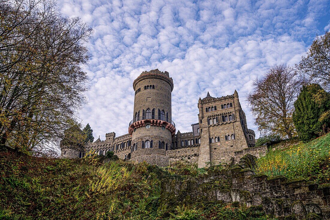 Löwenburg in Bergpark Wilhelmshöhe in the morning light, Kassel, Hesse, Germany