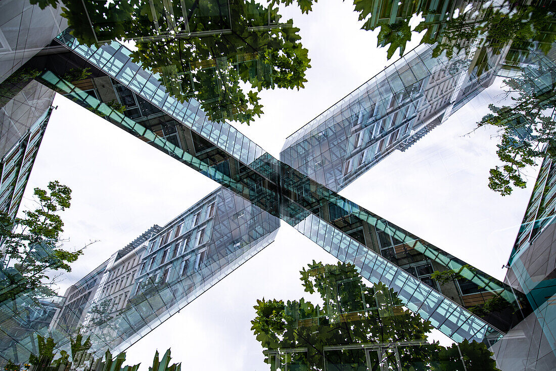 Double exposure of modern architecture on the Dorotheen street in Berlin, Germany.
