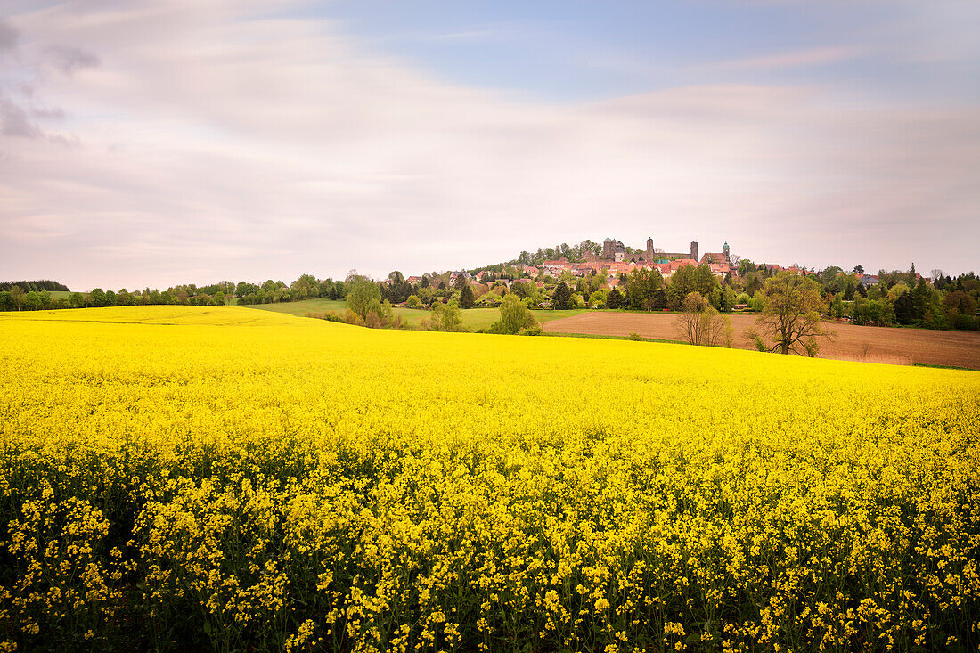 Fernblick auf Burg Stolpen, Kleinstadt in Sachsen, Landkreis Sächsische Schweiz-Osterzgebirge, Sachsen, Deutschland, Europa