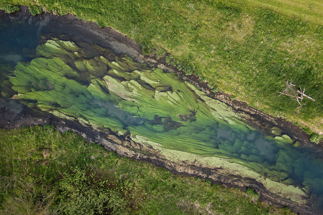 the Brenz (river) in the Eselsburg Valley, Baden-Württemberg, Germany, aerial photograph