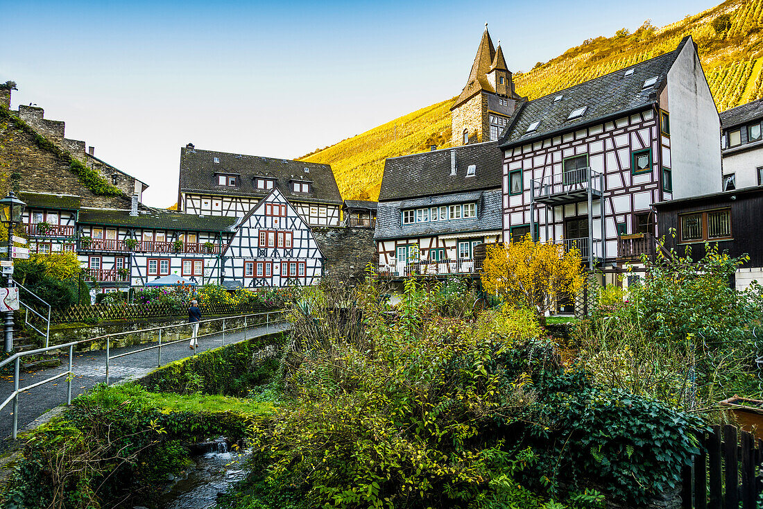 Historische Fachwerkhäuser, Bacharach, Oberes Mittelrheintal, UNESCO Weltkulturerbe, Rhein, Rheinland-Pfalz, Deutschland