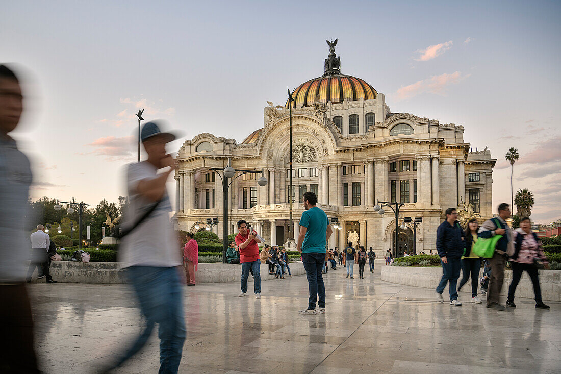 People take photos in front of Palacio de Bellas Artes, Mexico City, Mexico, North America, Latin America, UNESCO World Heritage