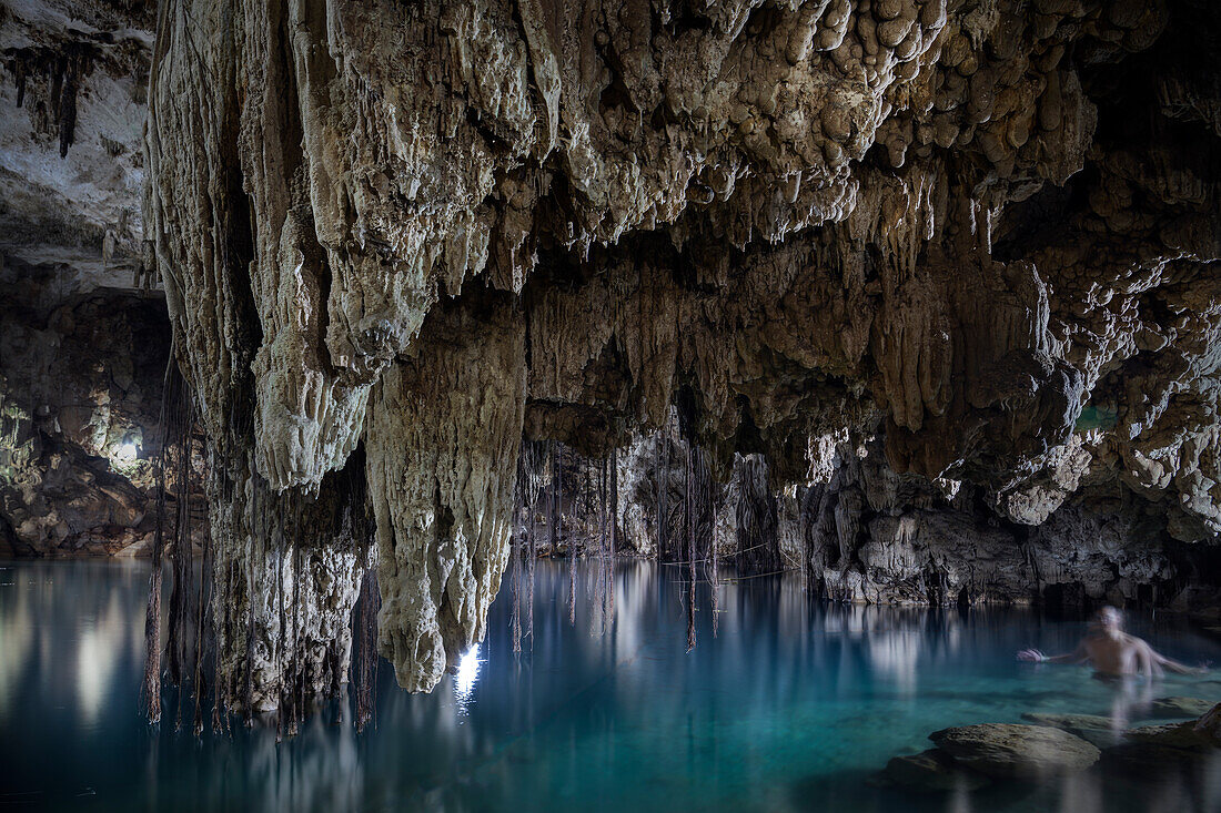 huge stalactites in Cenote Xkeken near Valladolid, Yucatan, Mexico, North America, Latin America
