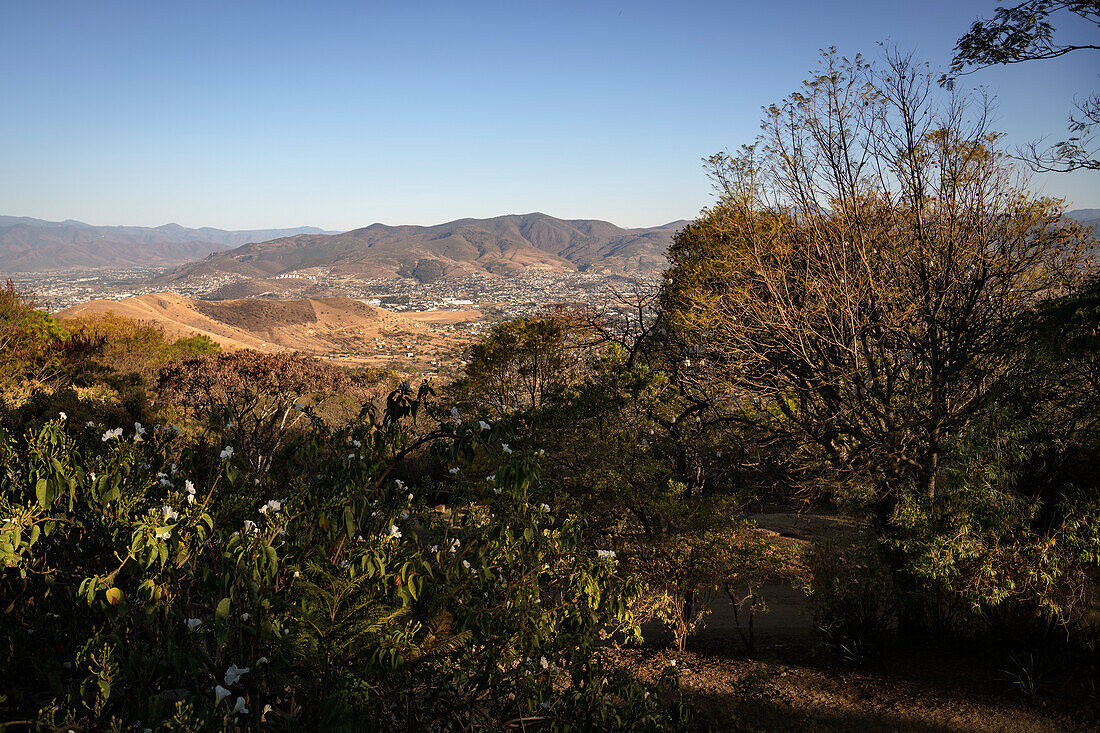 View from Monte Albán (former capital of the Zapotec) to the city of Oaxaca de Juárez, Oaxaca, Mexico, North America, Latin America, UNESCO World Heritage