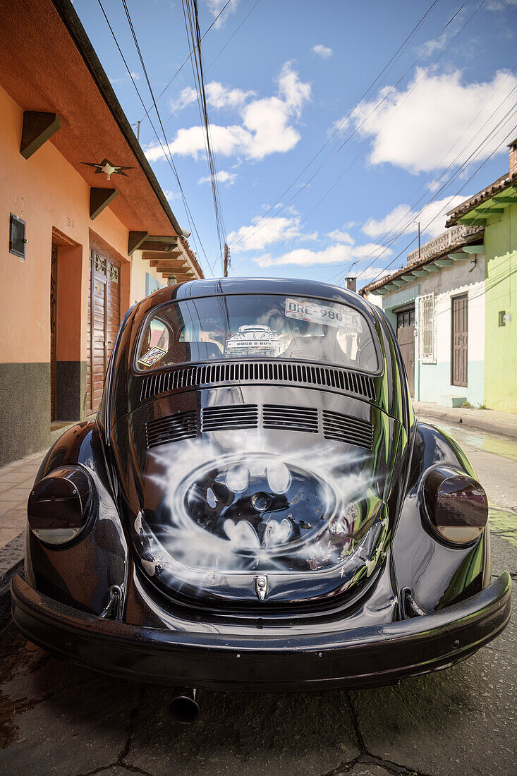 a VW Beetle as a Batmobile, San Cristóbal de las Casas, Central Highlands (Sierra Madre de Chiapas), Mexico, North America, Latin America