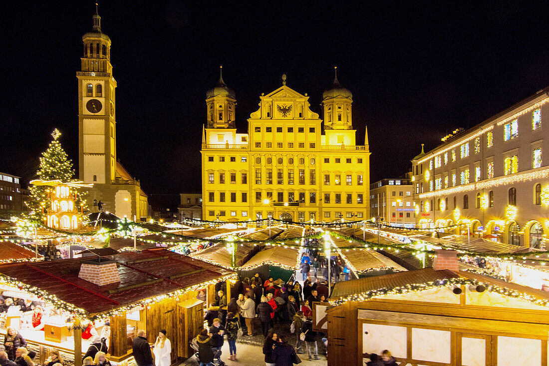 Augsburg Christmas market on the town hall square, Bavaria Germany.