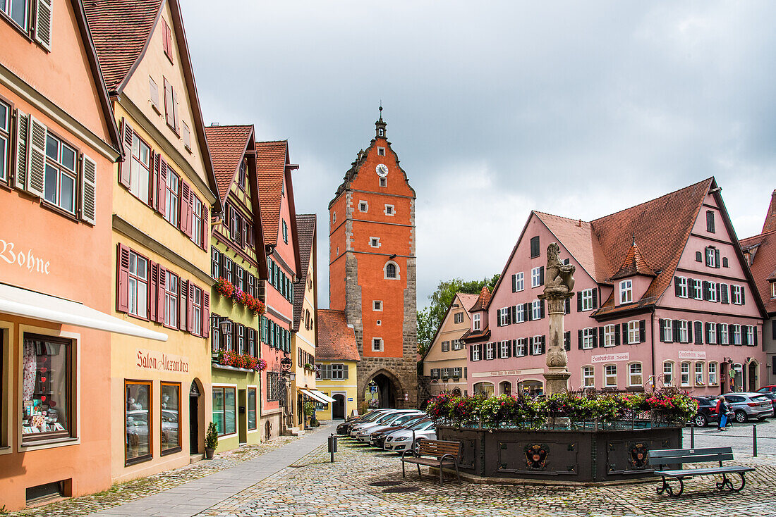 Dinkelsbühl,Romantic Road,Altrathausplatz at Wörnitztor,Bavaria,Germany.