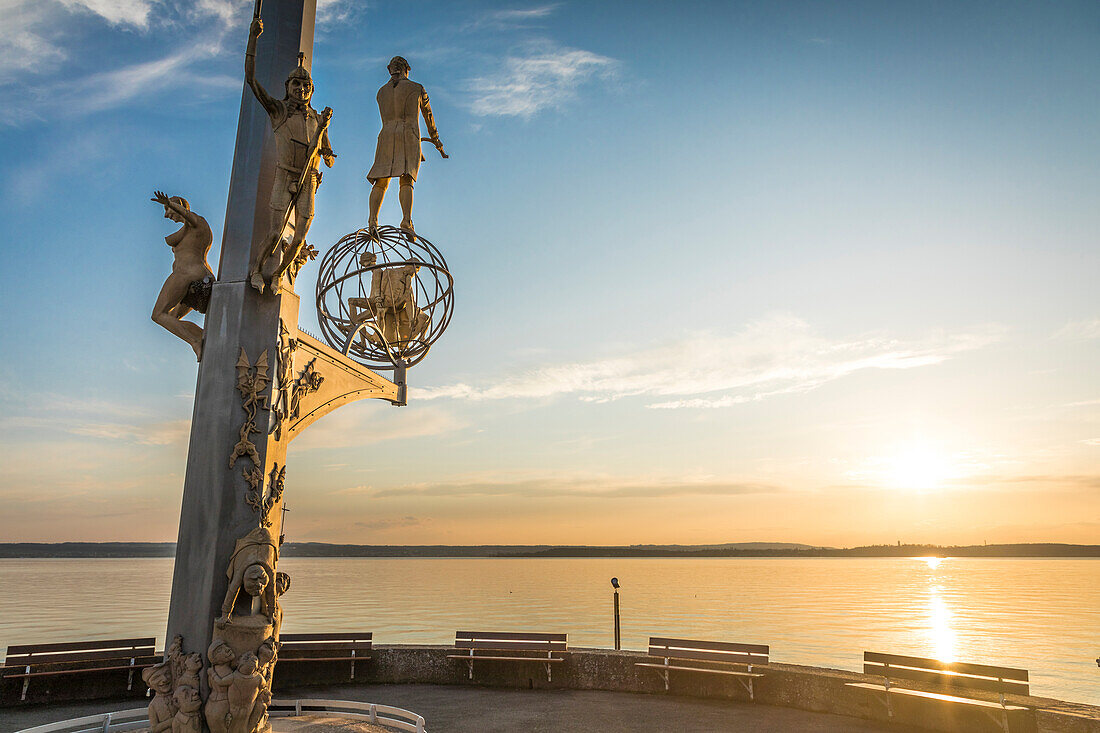 Magic Column of Peter Lenk at the port of Meersburg, Baden-Württemberg, Germany