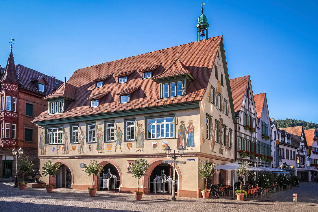 Historical houses on the market square of Haslach in the Kinzig Valley, Black Forest, Baden-Württemberg, Germany