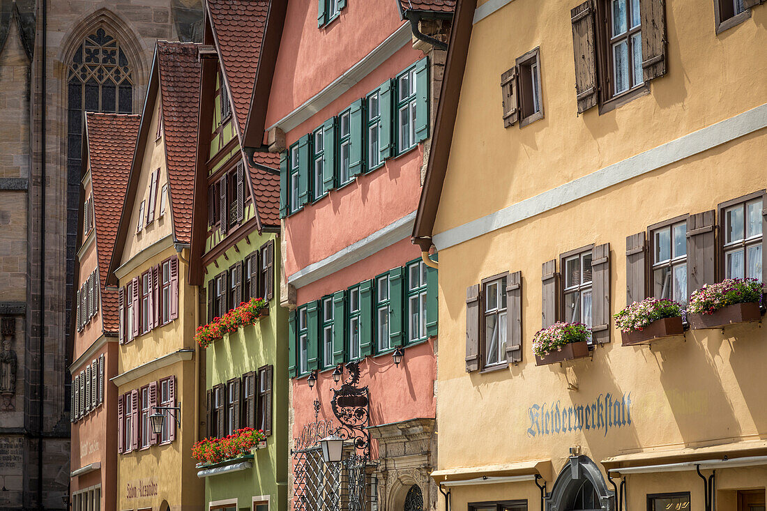 Historic houses at Altrathausplatz in the old town of Dinkelsbühl, Middle Franconia, Bavaria, Germany