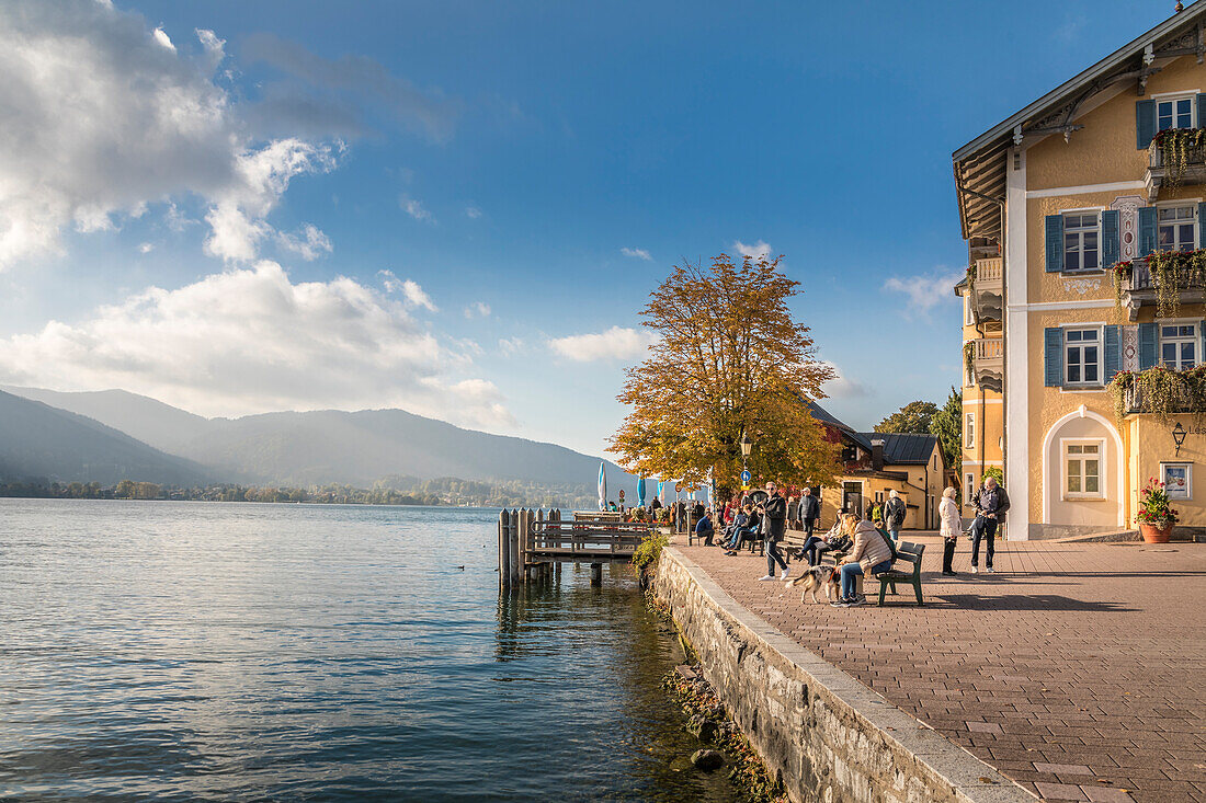 Boat dock at the town hall of Tegernsee, Upper Bavaria, Bavaria, Germany