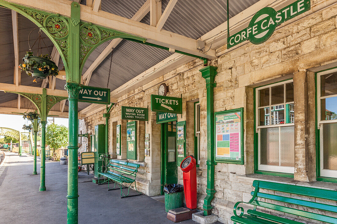 Old railway station in the village of Corfe Castle, Dorset, England