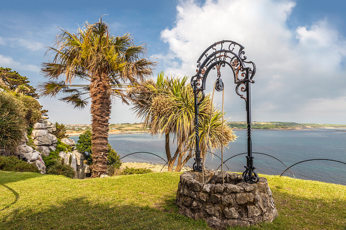 Fountain in the garden of St. Michael`s Mount, Cornwall, England