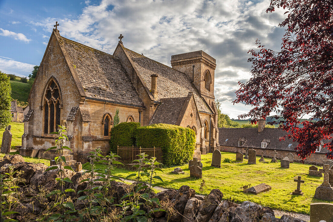 Church square in the village of Snowshill, Cotswolds, Gloucestershire, England