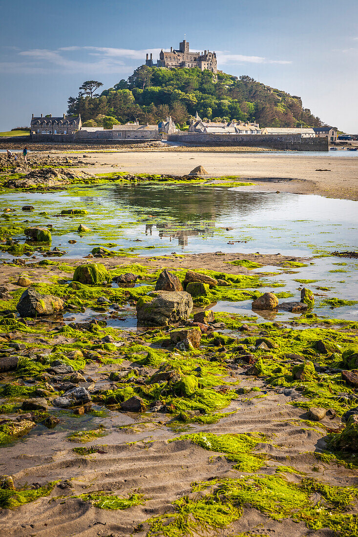 View from Marazion to St. Michael`s Mount Castle, Cornwall, England