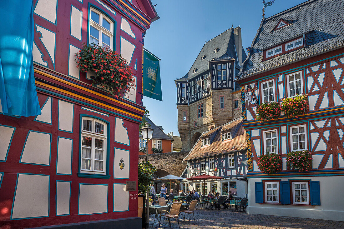 Historische Fachwerkhäuser am Marktplatz von Idstein, Hessen, Deutschland