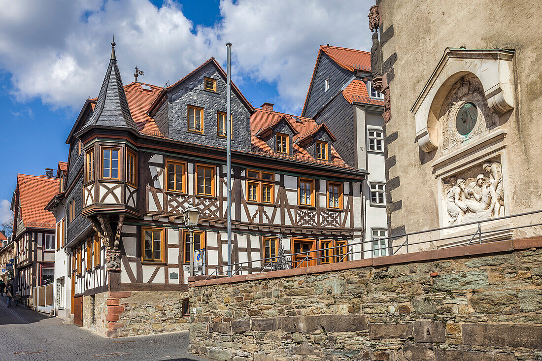 Half-timbered houses in the old town of Kronberg, Taunus, Hesse, Germany