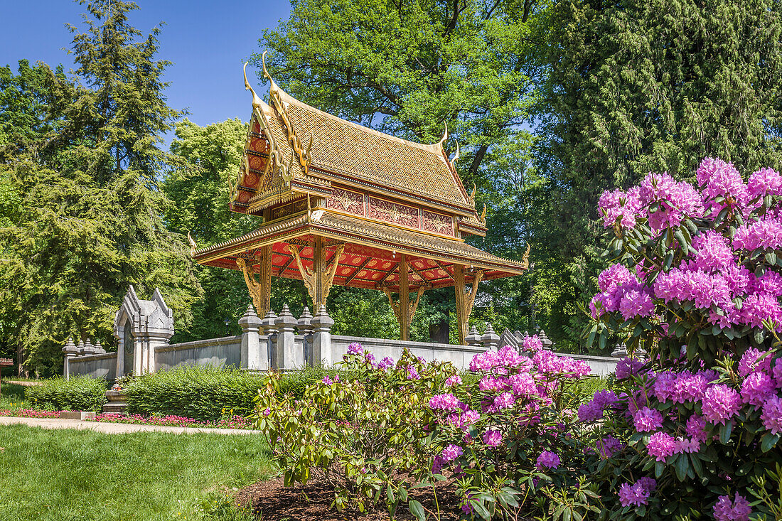 Siamesischer Tempel Thai-Sala im Kurpark von Bad Homburg vor der Höhe, Taunus, Hessen, Deutschland