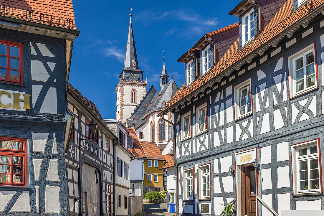 Old town and Church of St. Ursula in Oberursel, Taunus, Hesse, Germany