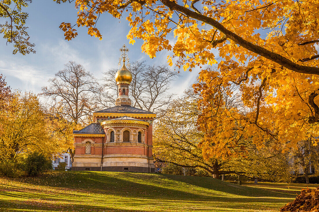 Russische Kirche im Kurpark von Bad Homburg vor der Höhe, Taunus, Hessen, Deutschland