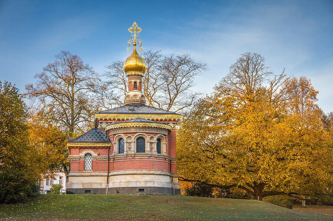 Russian church in the spa gardens of Bad Homburg vor der Höhe, Taunus, Hesse, Germany