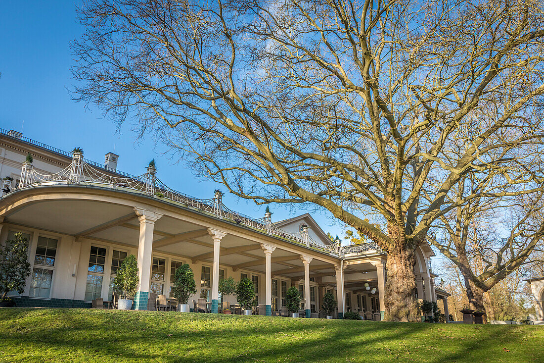 Cafe Restaurant Orangerie with the historic foyer in the spa gardens of Bad Homburg vor der Höhe, Taunus, Hesse, Germany