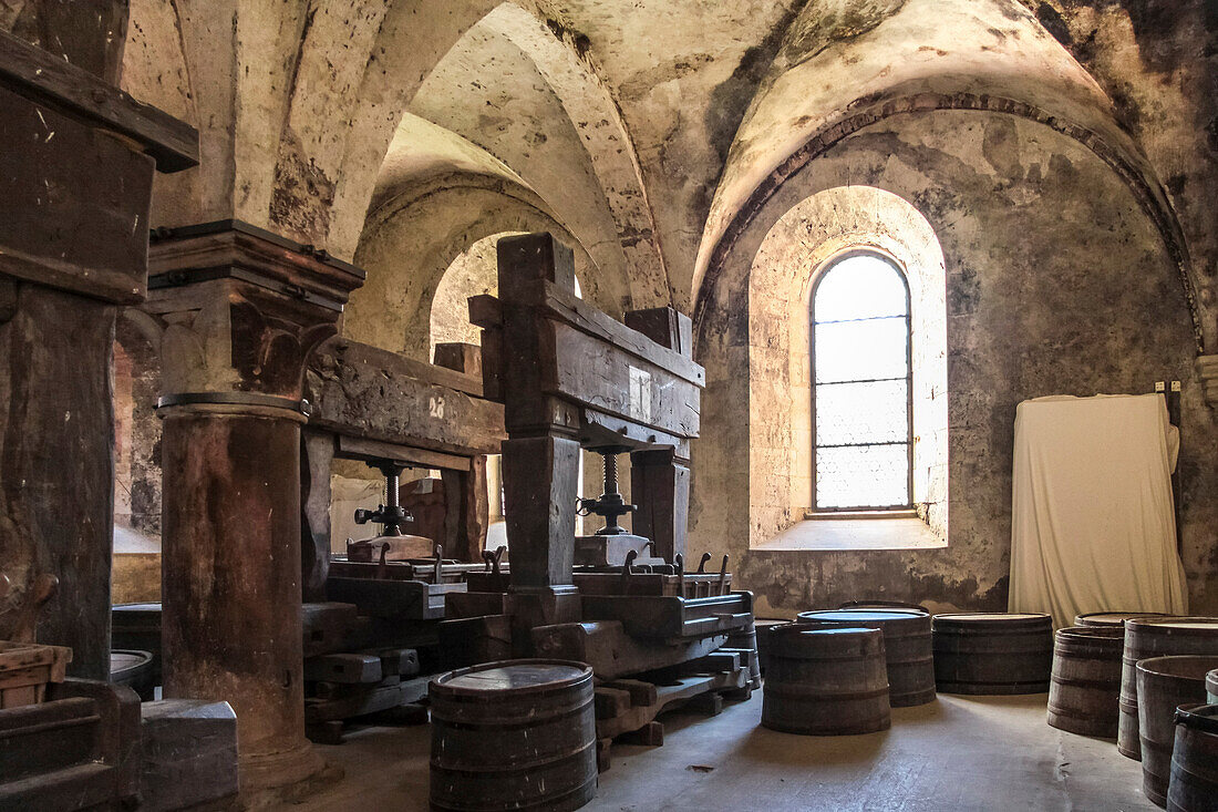 Large old vault in the Cistercian monastery in Eberbach near Kiedrich, Rheingau, Hesse, Germany