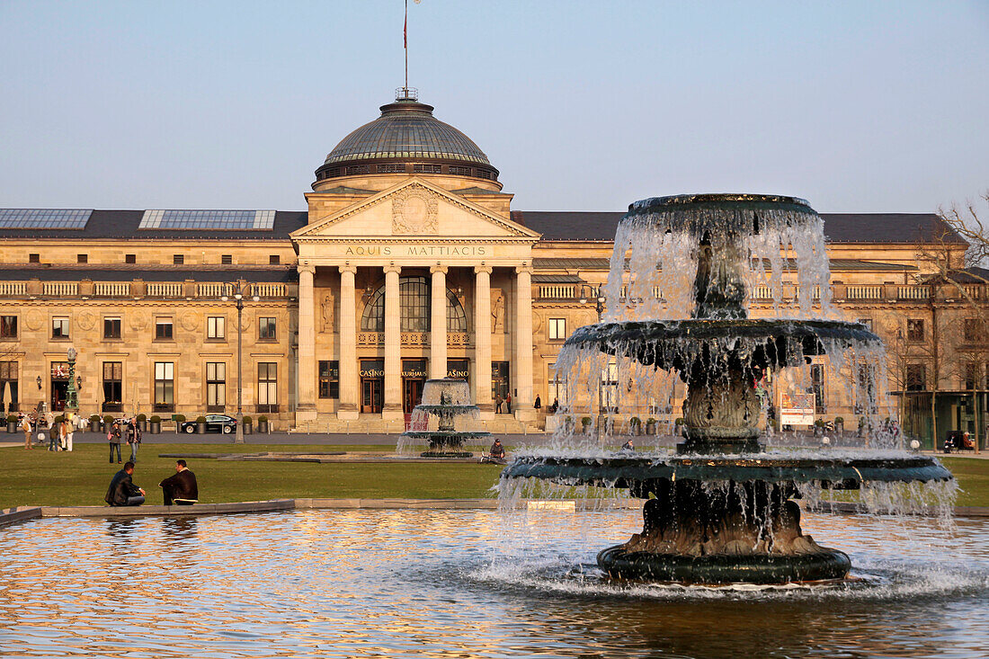 Kurhaus and Fountain on the Bowling Green, Wiesbaden, Hesse, Germany