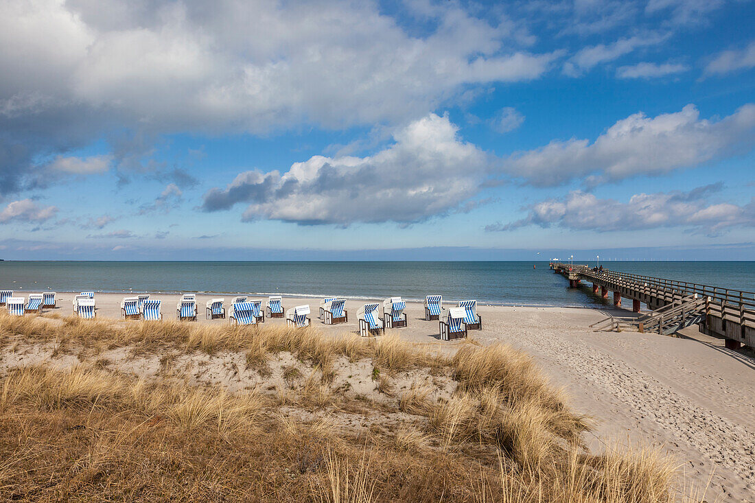 Strandkörbe in den Dünen in Prerow, Mecklenburg-Vorpommern, Norddeutschland, Deutschland