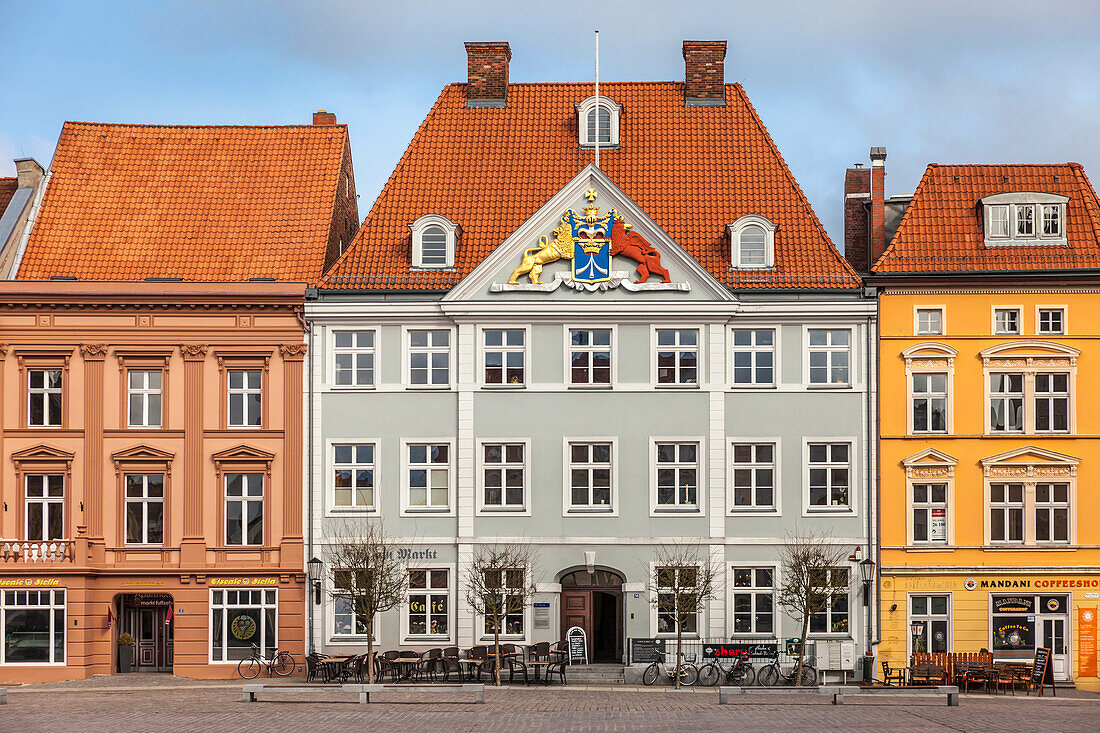 Hanseatic houses at the market in Stralsund on Ruegen, Mecklenburg-West Pomerania, North Germany, Germany