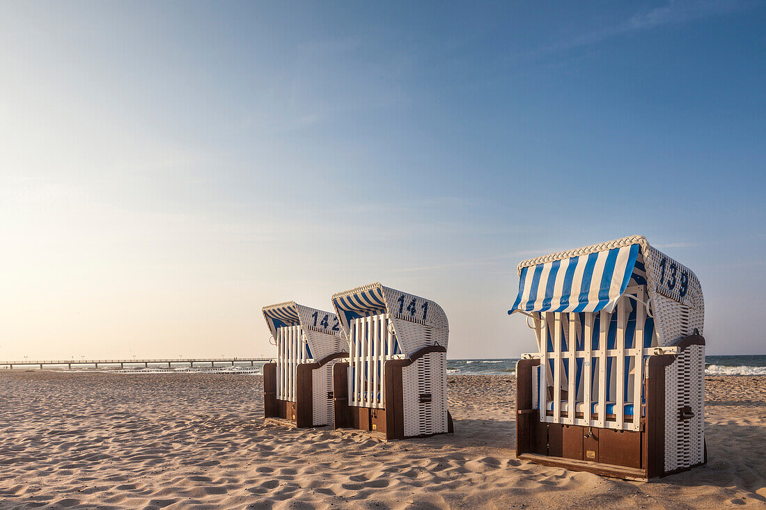 Empty beach chairs in Kuehlungsborn, Mecklenburg-West Pomerania, Northern Germany, Germany