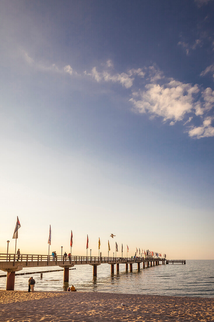 Zingst pier at sunset, Mecklenburg-Western Pomerania, Baltic Sea, North Germany, Germany
