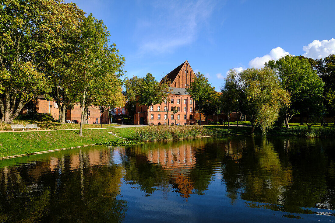 The German Maritime Museum in the old town of the World Heritage and Hanseatic City of Stralsund from the Knieperteich, Mecklenburg-West Pomerania, Germany