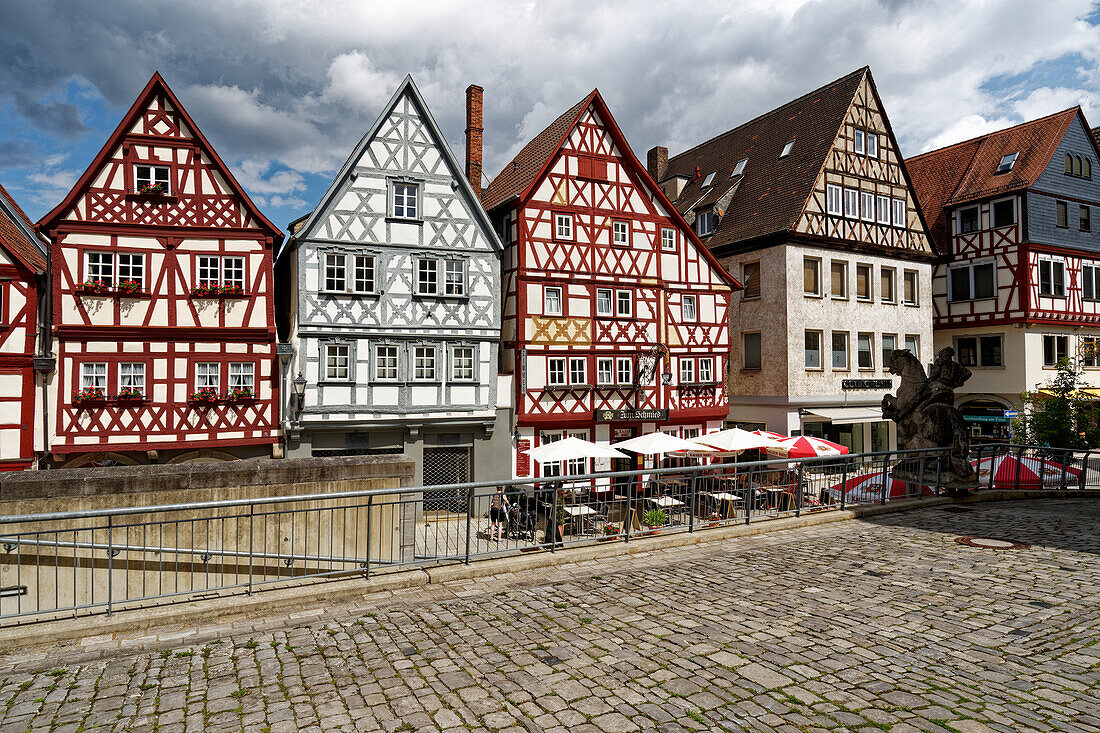 Fachwerkhäuser in der historische Altstadt von Ochsenfurt am Main, Landkreis Würzburg, Unterfranken, Franken, Bayern, Deutschland