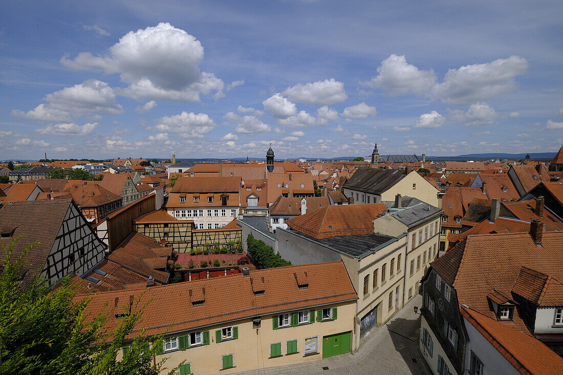 View from Domplatz over the historic old town of the UNESCO World Heritage City of Bamberg, Upper Franconia, Franconia, Bavaria, Germany