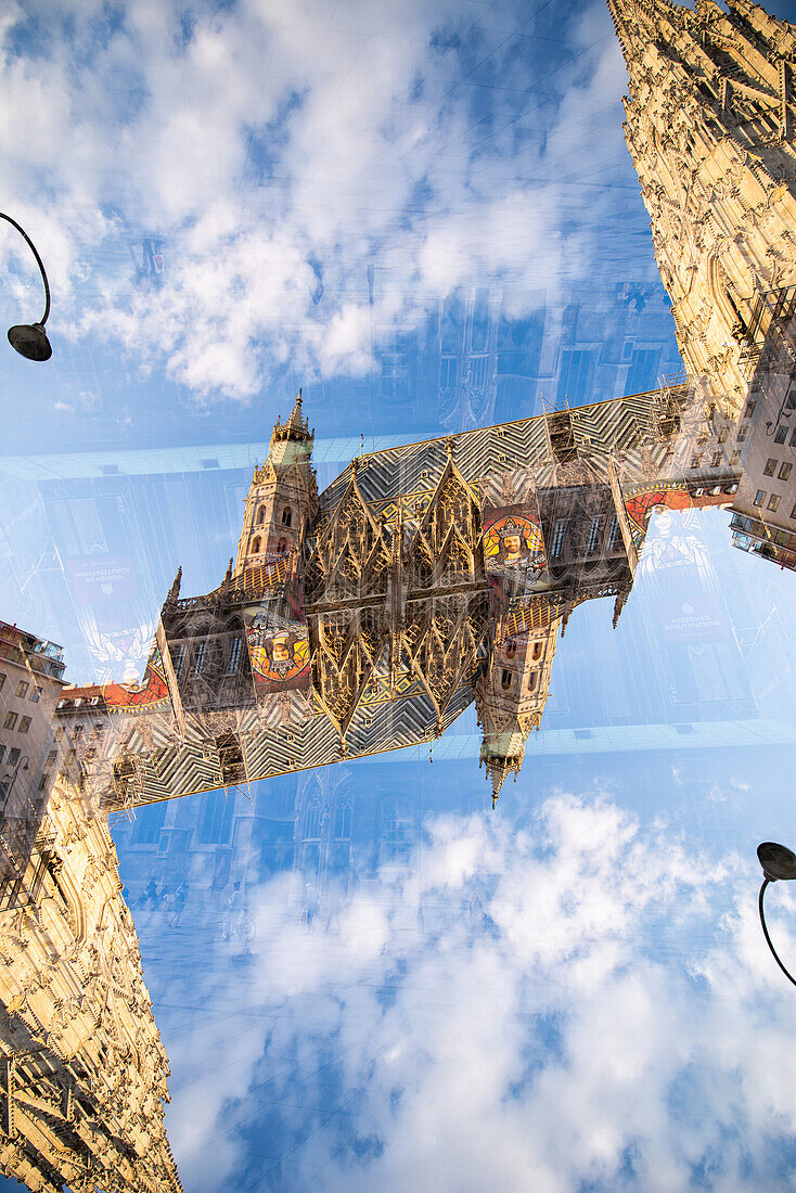 Double exposure of the Domkirche St Stephan, a medieval church of worship in Vienna, Austria.