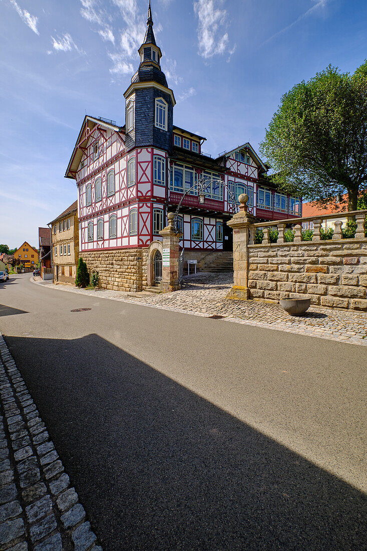 The former Red Castle in Helmershausen Rhön Biosphere Reserve, Rhönblick municipality, Schmalkalden-Meinigen district, Thuringia, Germany