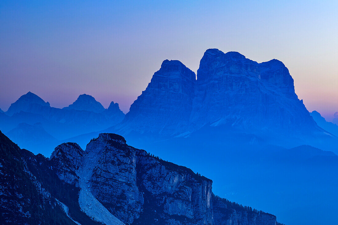 Silhouette of Monte Pelmo at dusk, Belluneser Höhenweg, Dolomites, Veneto, Venetia, Italy