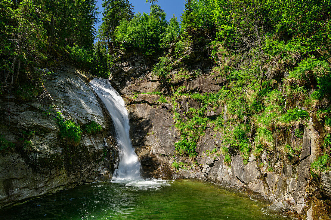 Waterfall Gössfall, Koschach, Maltatal, Hohe Tauern National Park, Hohe Tauern, Carinthia, Austria