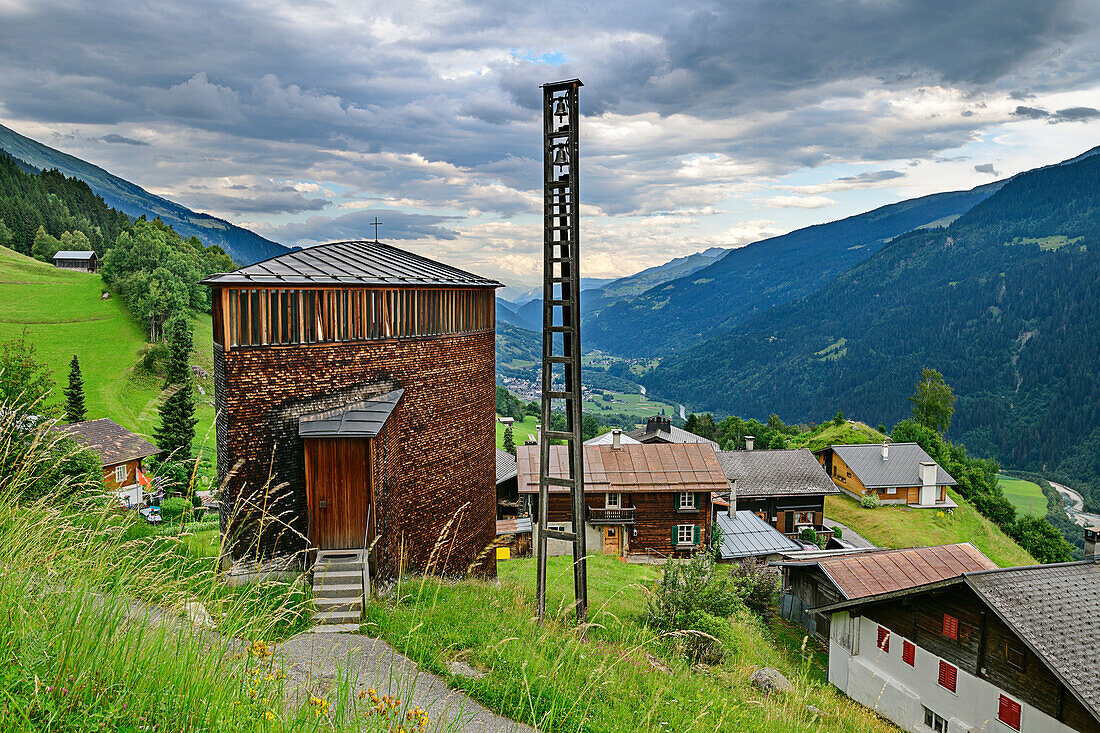 Kapelle Caplutta Sogn Benedetg, Architekt Peter Zumthor, Sumvitg, Surselva, Vorderrheintal, Graubünden, Schweiz