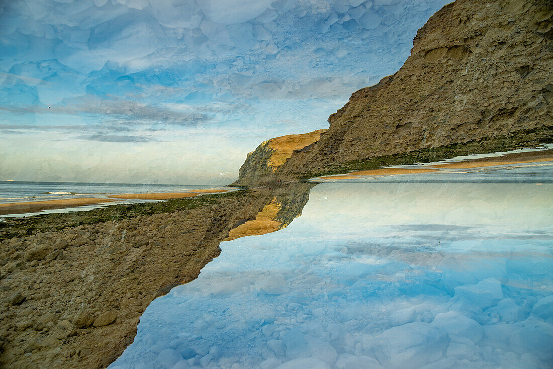 Double exposure of the Cap Blanc Nez chalk cliffs near Escalles in France.