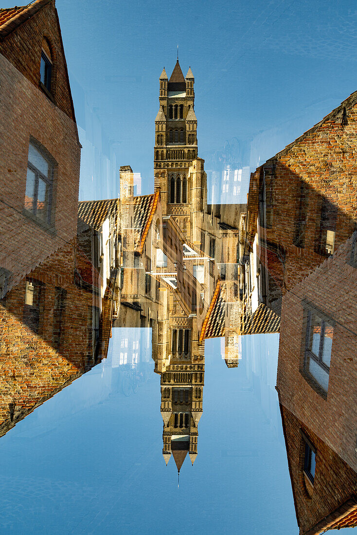 Doppelbelichtung der Kathedrale St. Salvator in Brügge, Belgien.